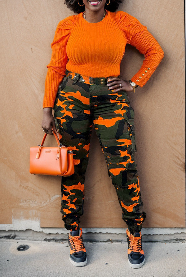 Camo and orange outfit sale