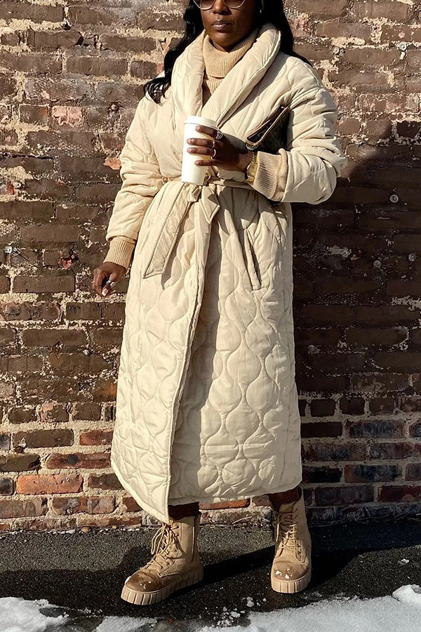 Stylish Quilted Open Front Belted Coat