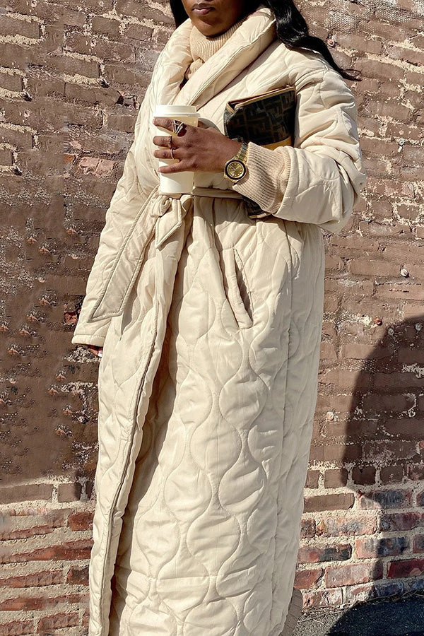 Stylish Quilted Open Front Belted Coat
