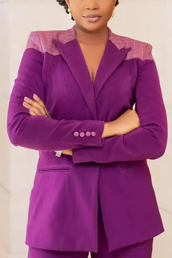 Chic Plaid Splicing Blazer Pants Set