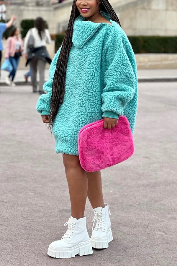 Fashion Zip Detail Collar Sherpa Sweatshirt