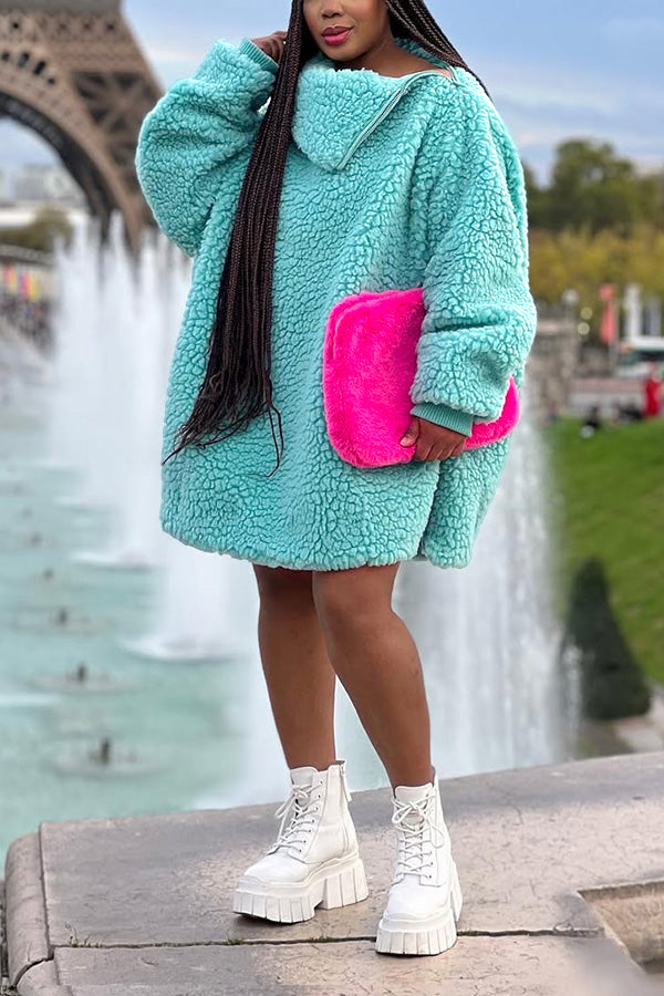 Fashion Zip Detail Collar Sherpa Sweatshirt