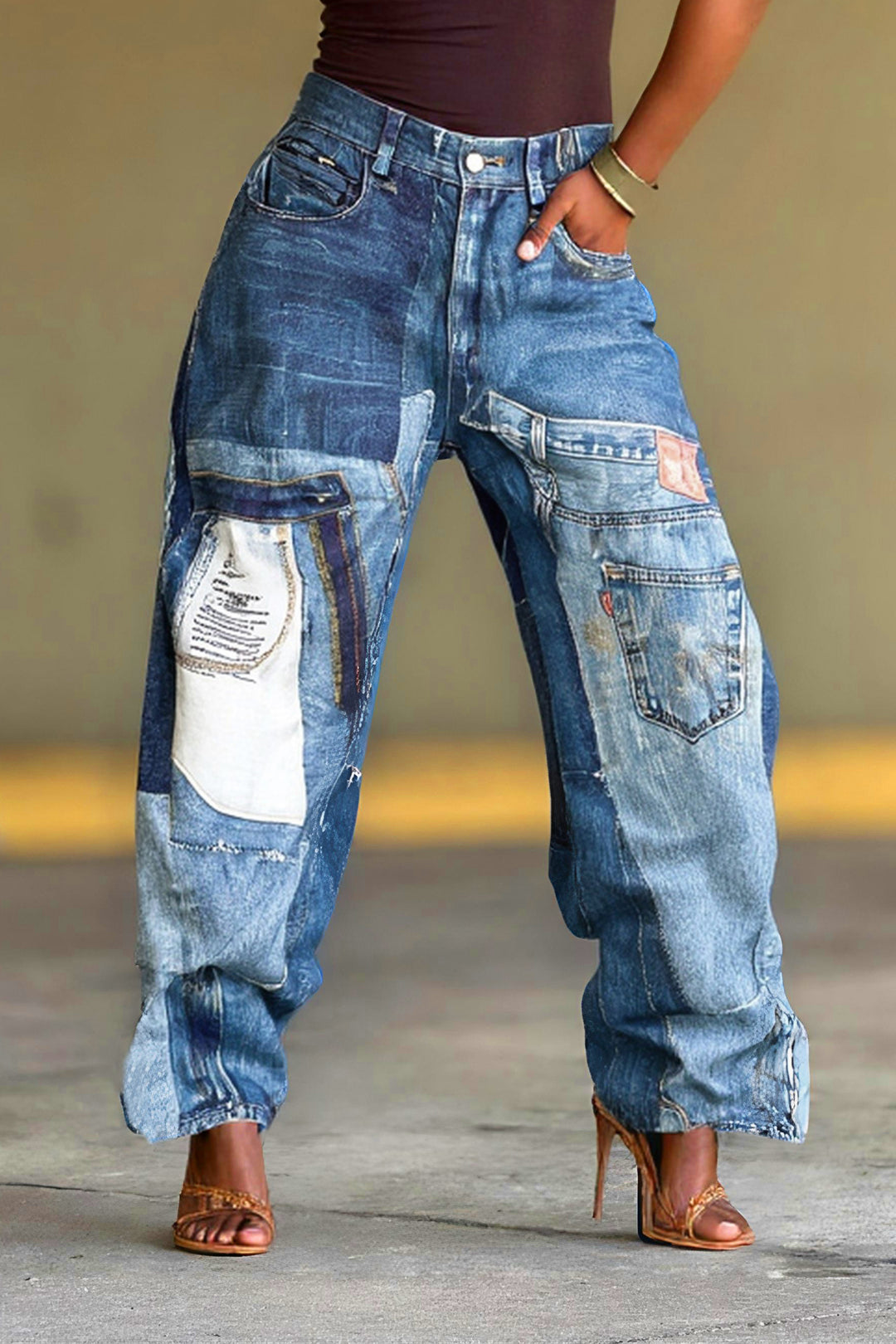 Street Fashion Patchwork Printed Jeans*