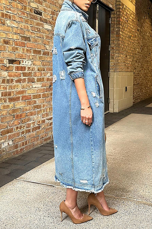 Stylish Single Breasted Ripped Denim Jacket*