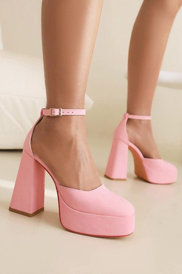 Stylish Versatile Round Toe Chunky High heels