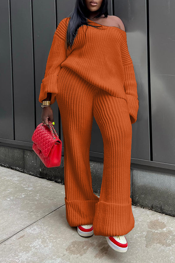 Casual Ribbed Knit Sweater & Pants Set