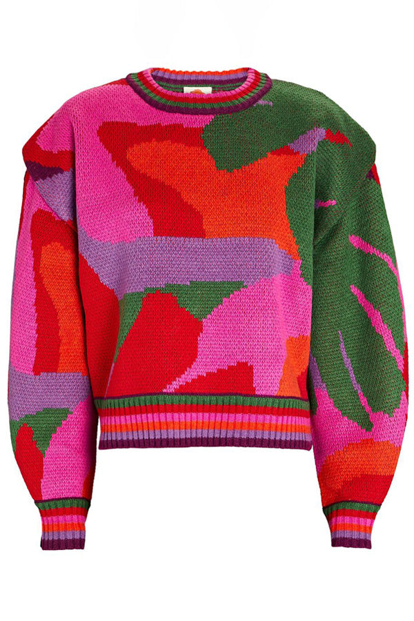 Abstract Colorblock Drop Shoulder Sweater