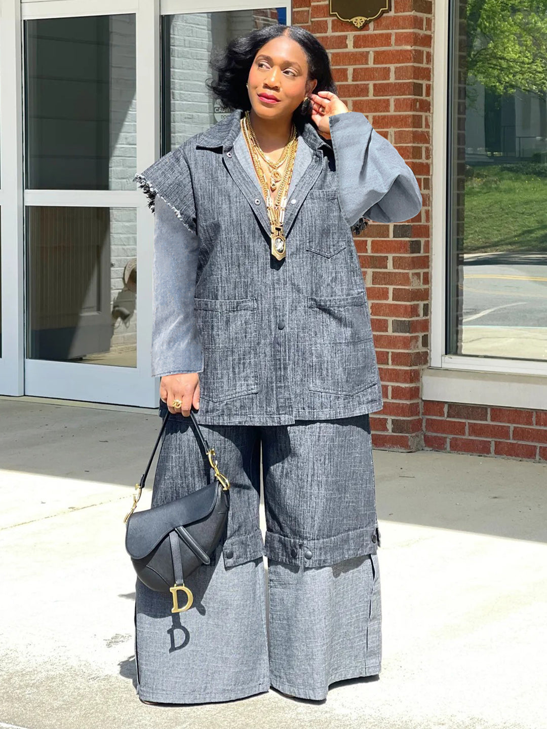 Fashion Patchwork Sleeve Top & Pants Set