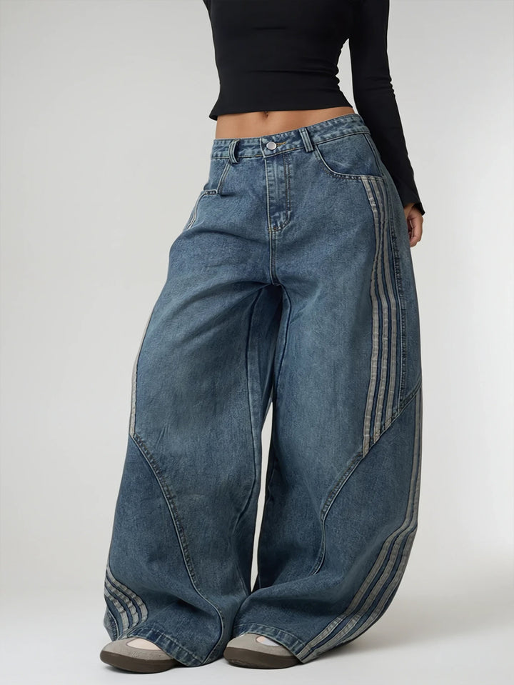 Retro Striped Straight Leg Jeans