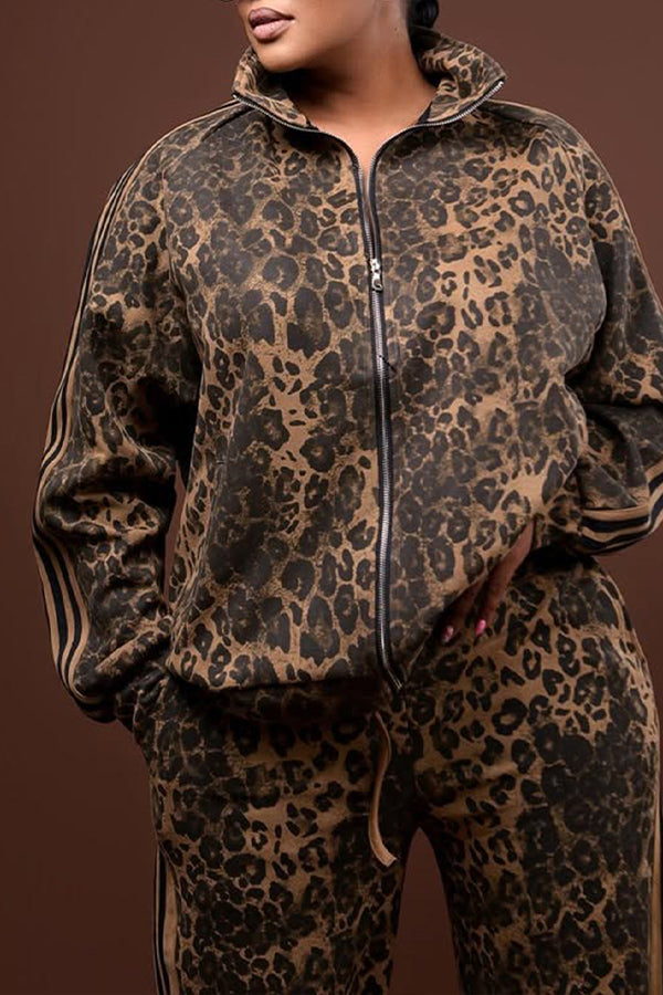Fashion Leopard Print Zip Front Jacket
