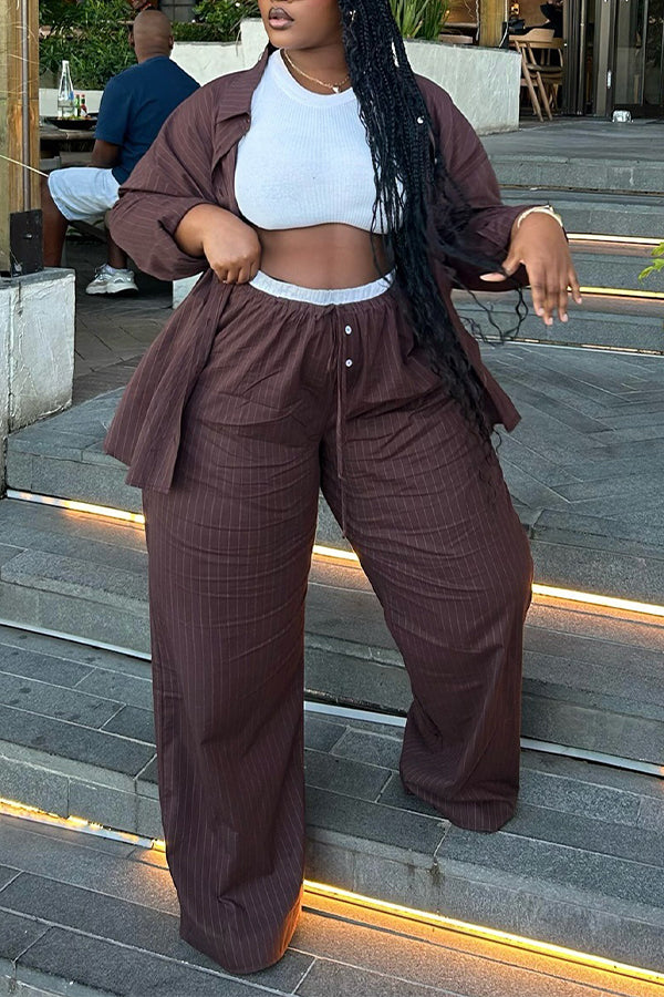 Stylish Striped Shirt & Drawstring Waist 