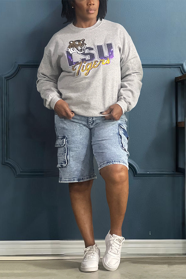 Game Day LSU Sequin Patch Casual Sweatshirt