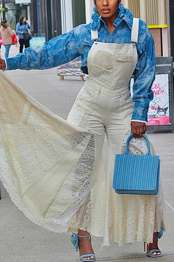 Fashionable Straight Laced Wide Leg Denim Overalls