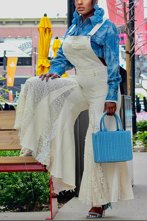 Fashionable Straight Laced Wide Leg Denim Overalls