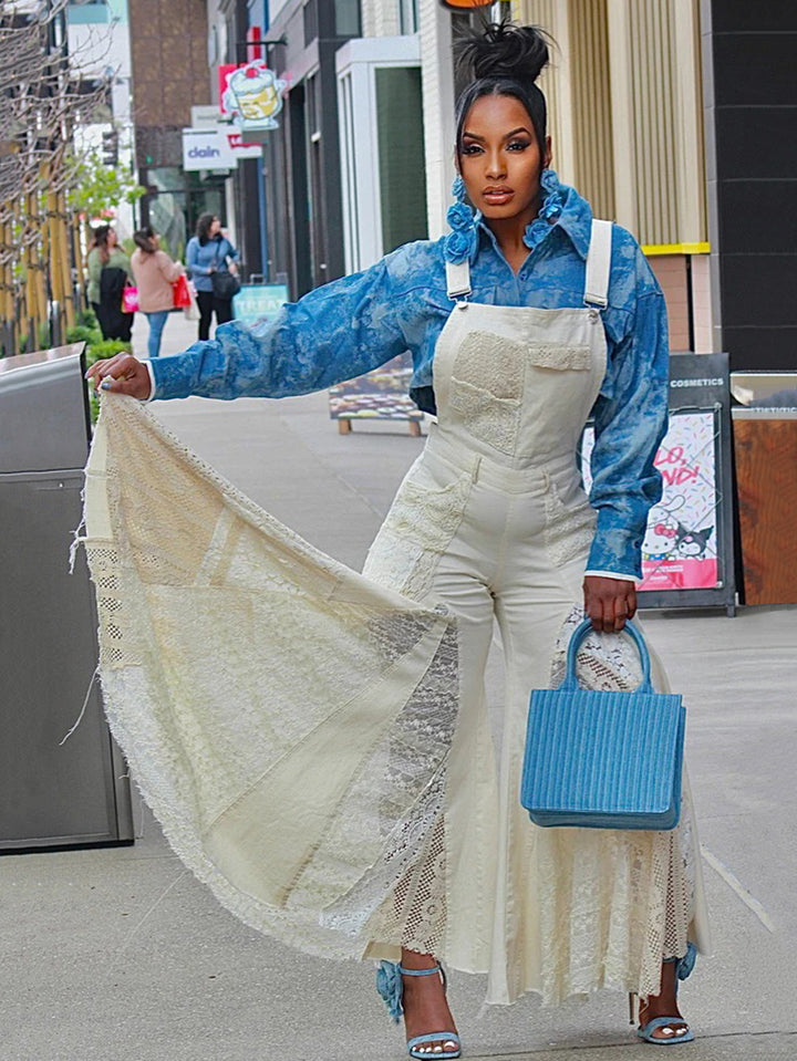 Fashionable Straight Laced Wide Leg Denim Overalls