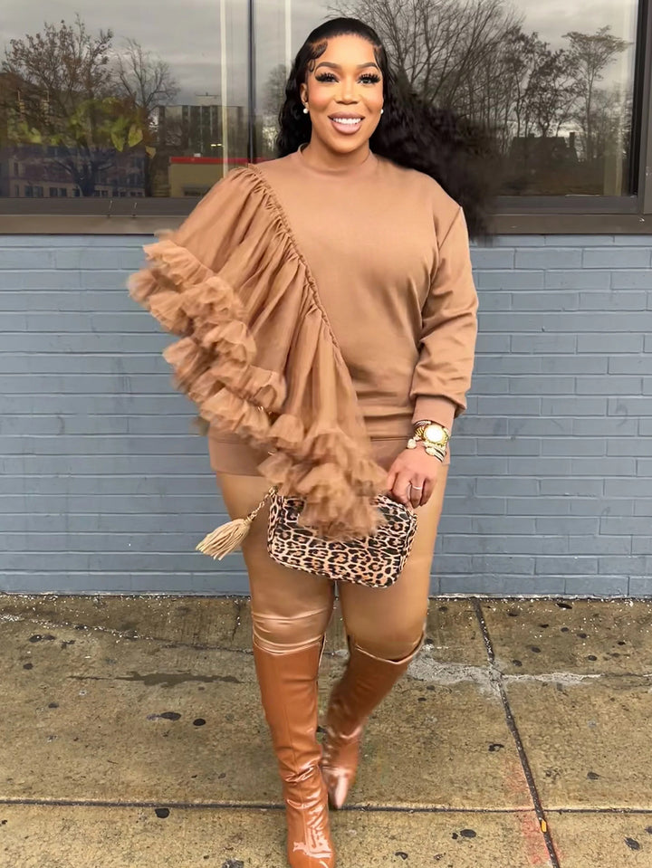 Casual Mesh Patchwork Ruffled Sweatshirt