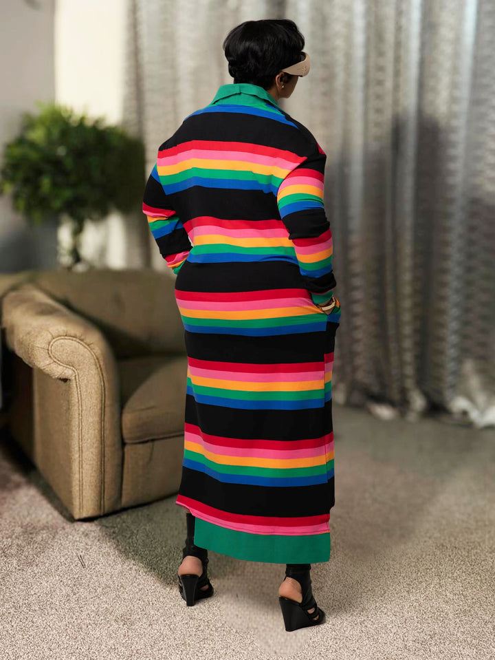 Casual Rainbow Horizontal Stripe Shirt Dress