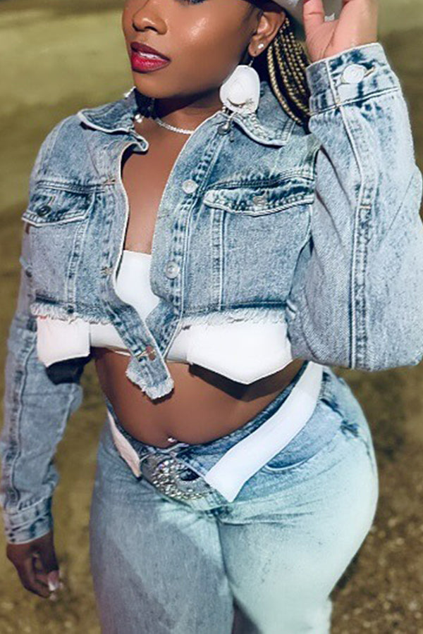 Stylish Cropped Denim Jacket & Straight Jeans