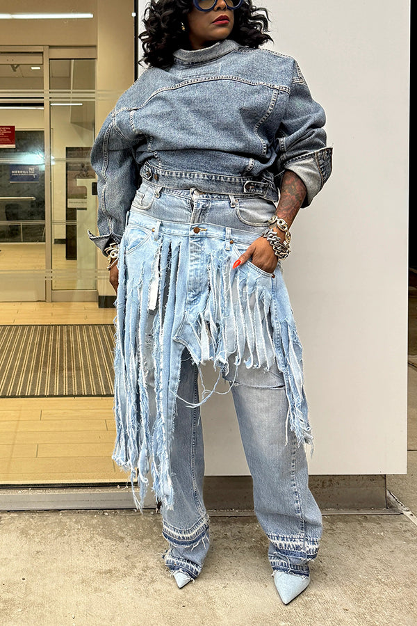 Fashionable Two Toned Double Fringe Jeans
