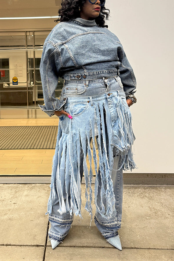 Fashionable Two Toned Double Fringe Jeans