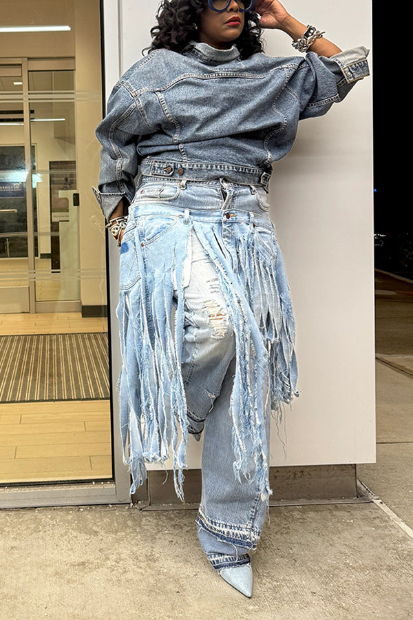 Fashionable Two Toned Double Fringe Jeans