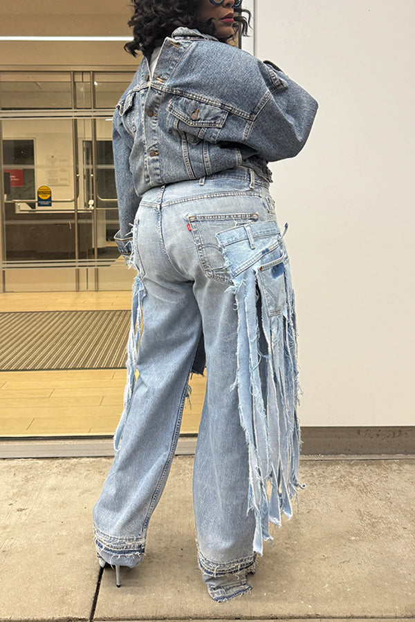 Fashionable Two Toned Double Fringe Jeans