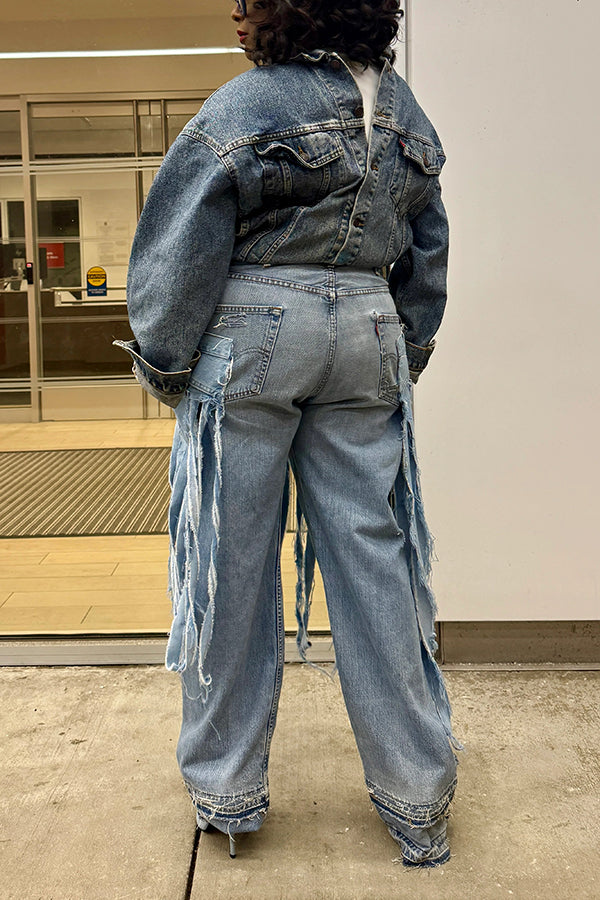 Fashionable Two Toned Double Fringe Jeans