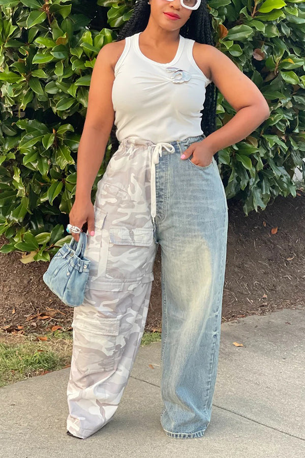 Fashion Camouflage Patchwork Cargo Jeans