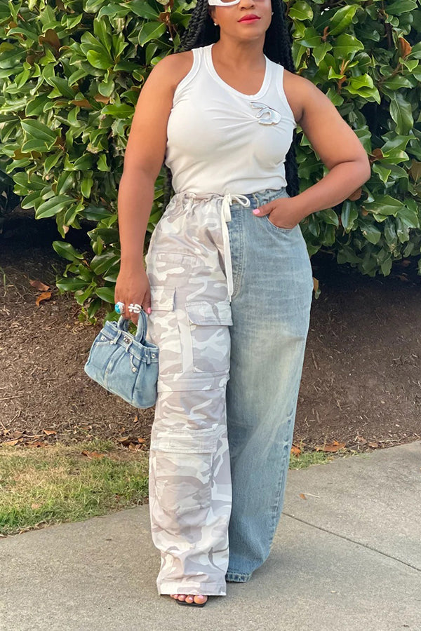 Fashion Camouflage Patchwork Cargo Jeans