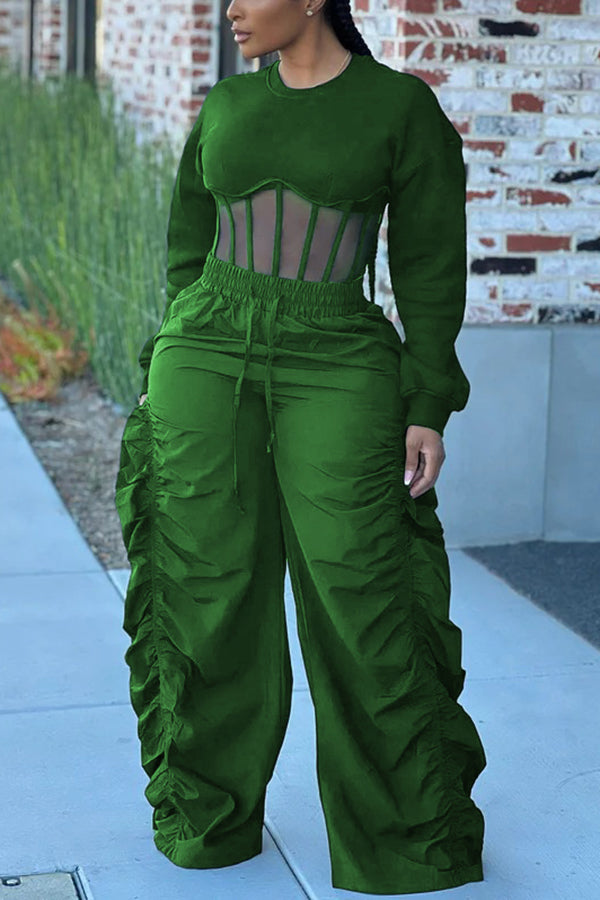 Casual Corset Hem Cropped Sweatshirt & Ruched Pants