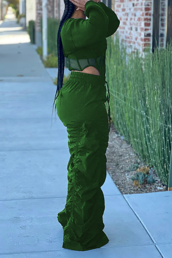 Casual Corset Hem Cropped Sweatshirt & Ruched Pants
