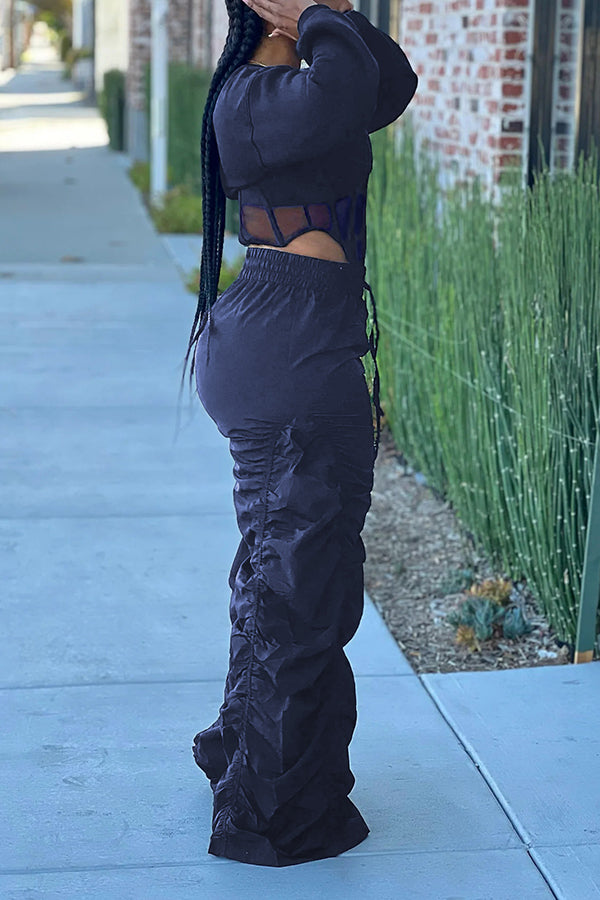 Casual Corset Hem Cropped Sweatshirt & Ruched Pants