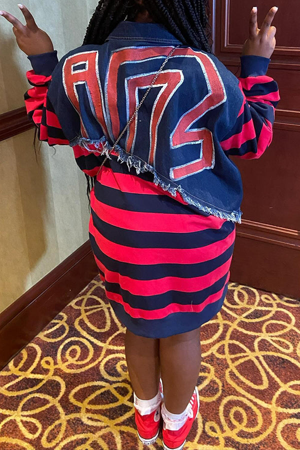 Casual Asymmetric Denim Patchwork Sweatshirt