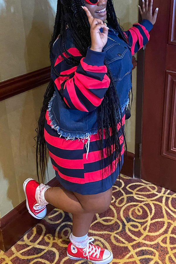 Casual Asymmetric Denim Patchwork Sweatshirt
