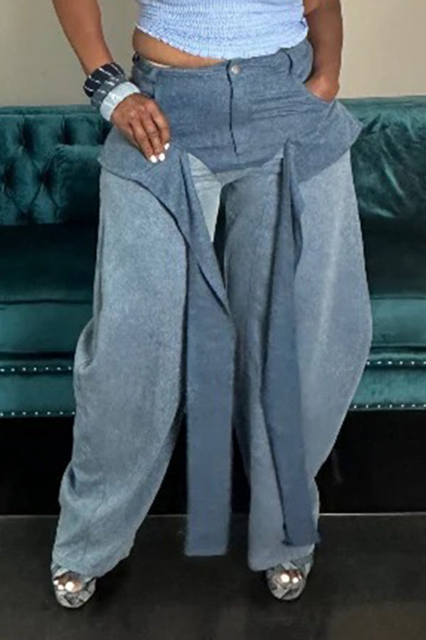 Fashionable Colorblock Tassel Wide-Leg Jeans