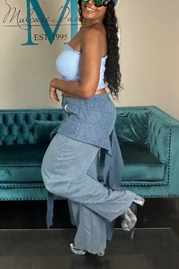Fashionable Colorblock Tassel Wide-Leg Jeans