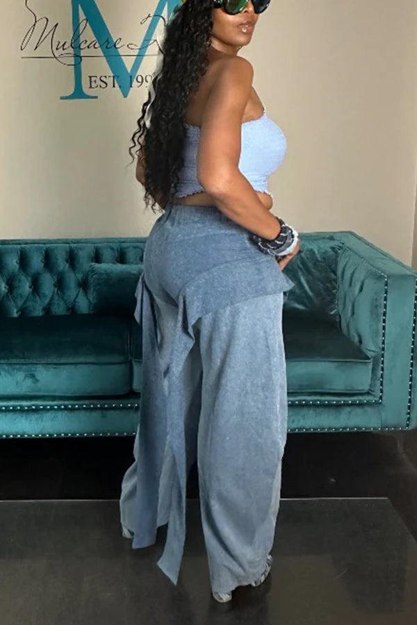 Fashionable Colorblock Tassel Wide-Leg Jeans