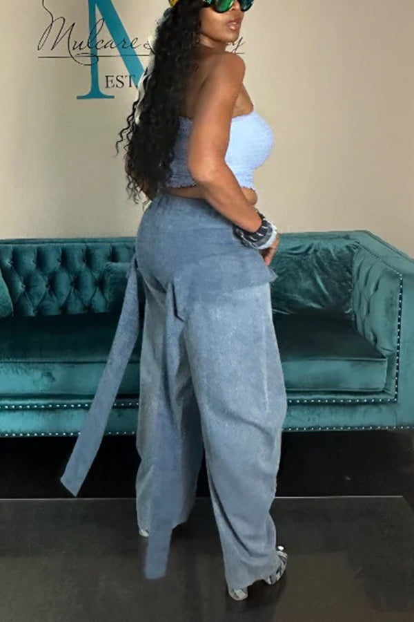 Fashionable Colorblock Tassel Wide-Leg Jeans