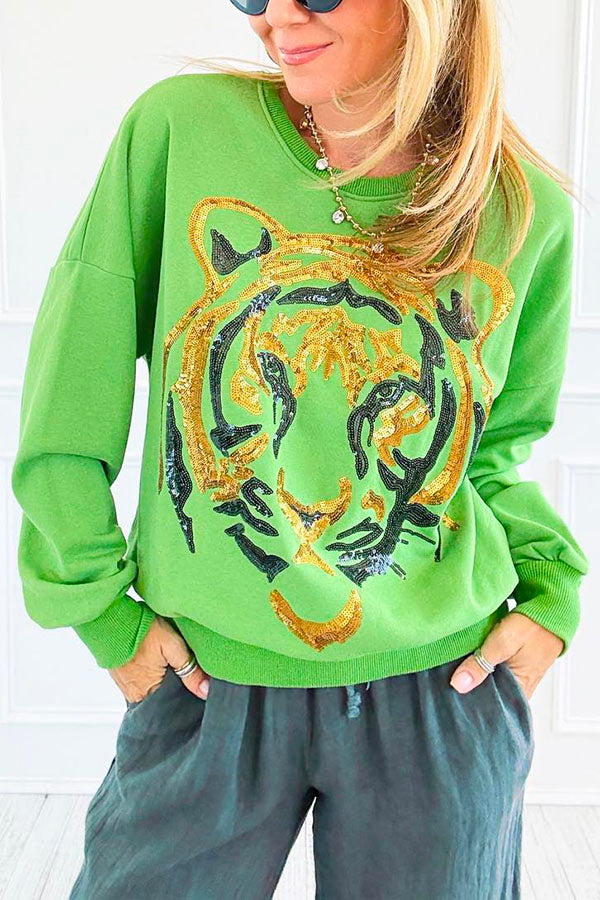 Fashionable Tiger Sequined Sweatshirt