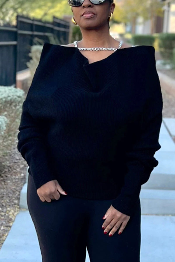 Bold Ruffle Shoulder Ribbed Sweater