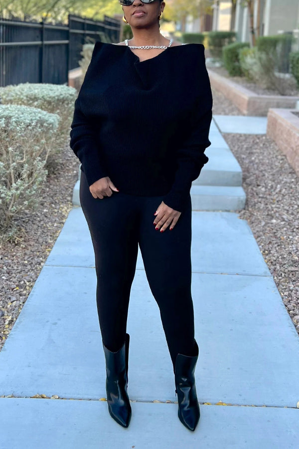 Bold Ruffle Shoulder Ribbed Sweater
