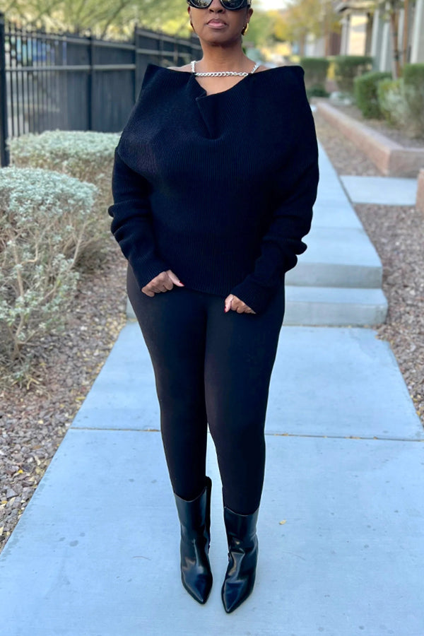 Bold Ruffle Shoulder Ribbed Sweater