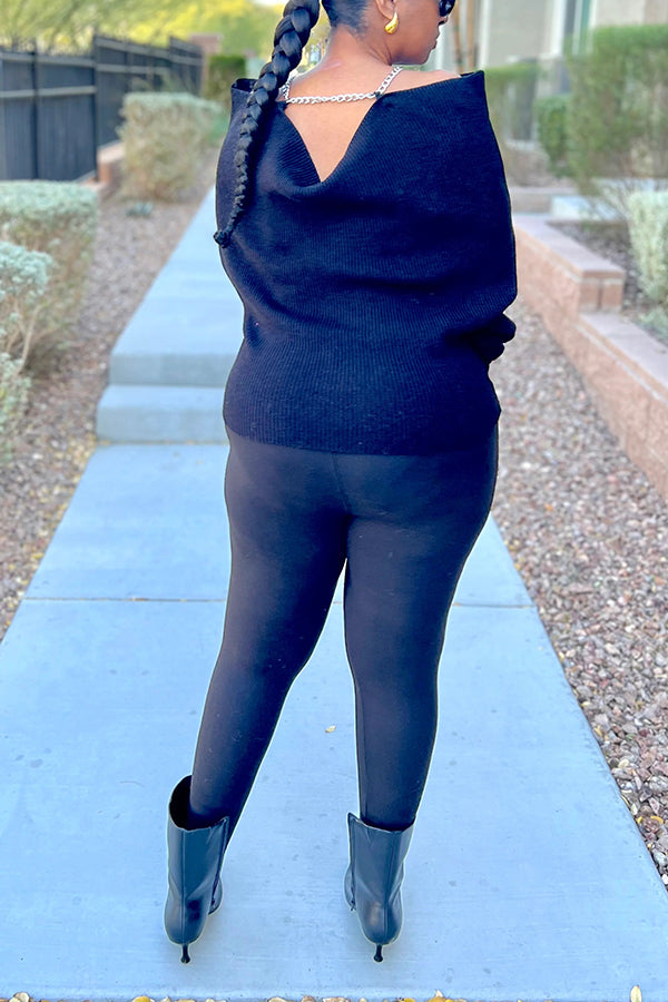 Bold Ruffle Shoulder Ribbed Sweater