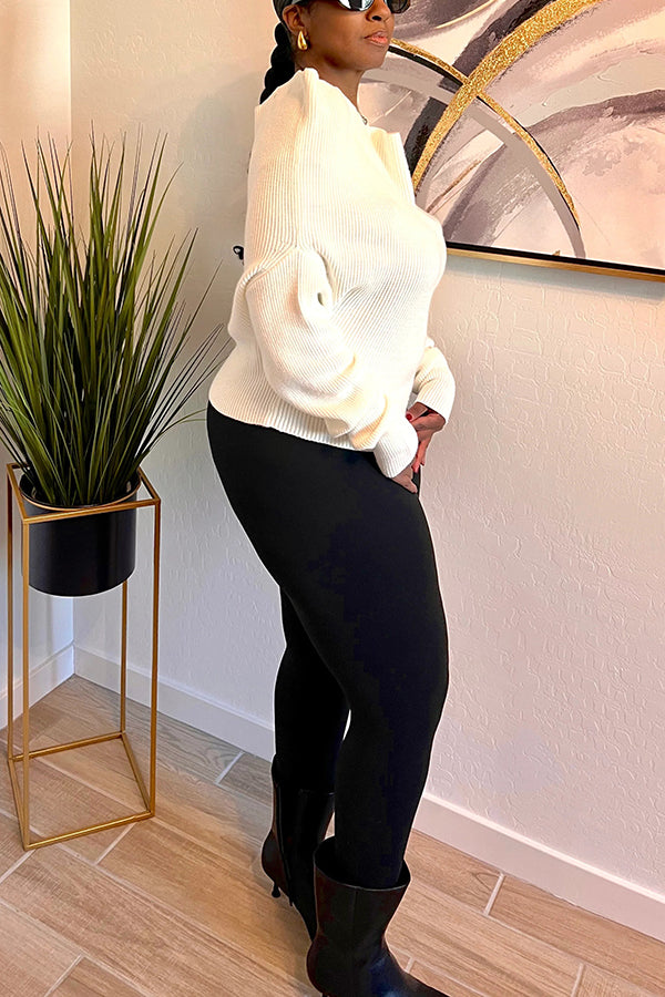 Bold Ruffle Shoulder Ribbed Sweater
