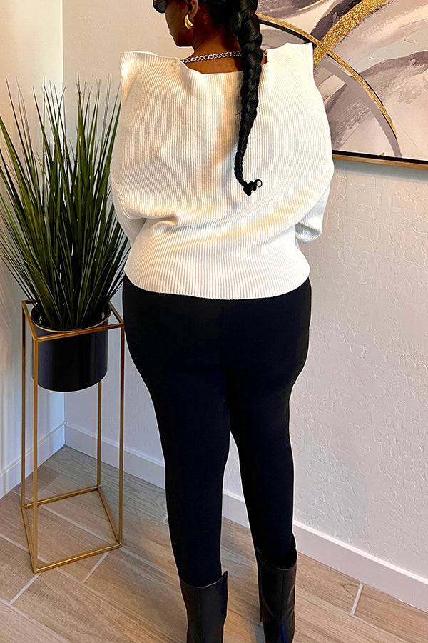 Bold Ruffle Shoulder Ribbed Sweater