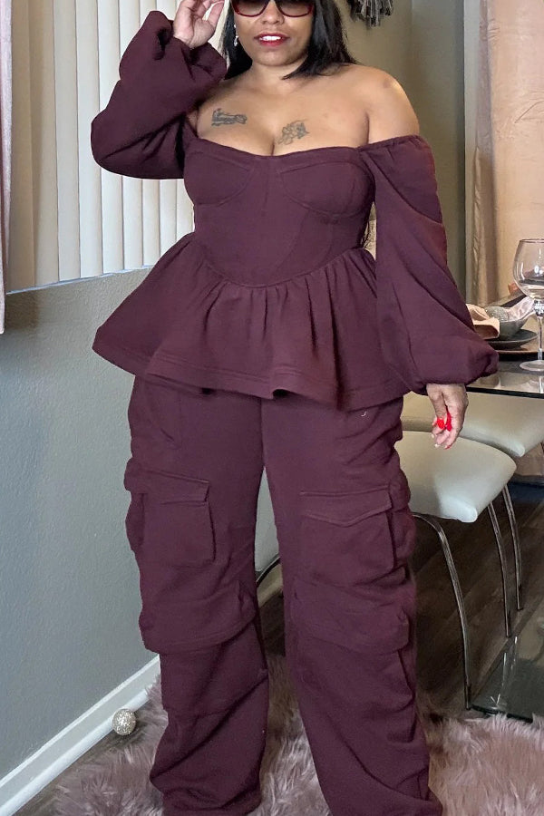 Fashionable Corset Peplum Top & Wide-Leg Cargo Pants