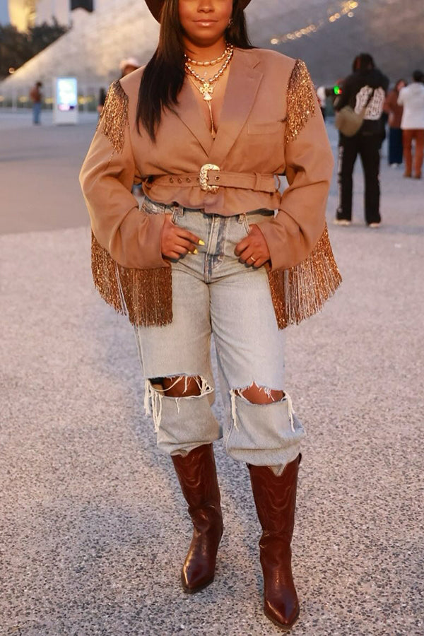 Fashionable Tassel Cropped Blazer