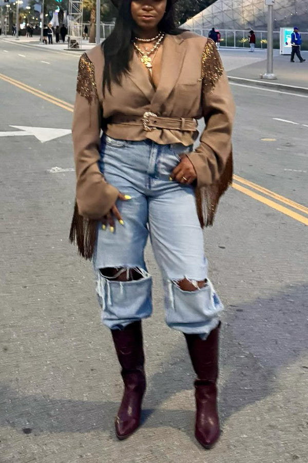 Fashionable Tassel Cropped Blazer