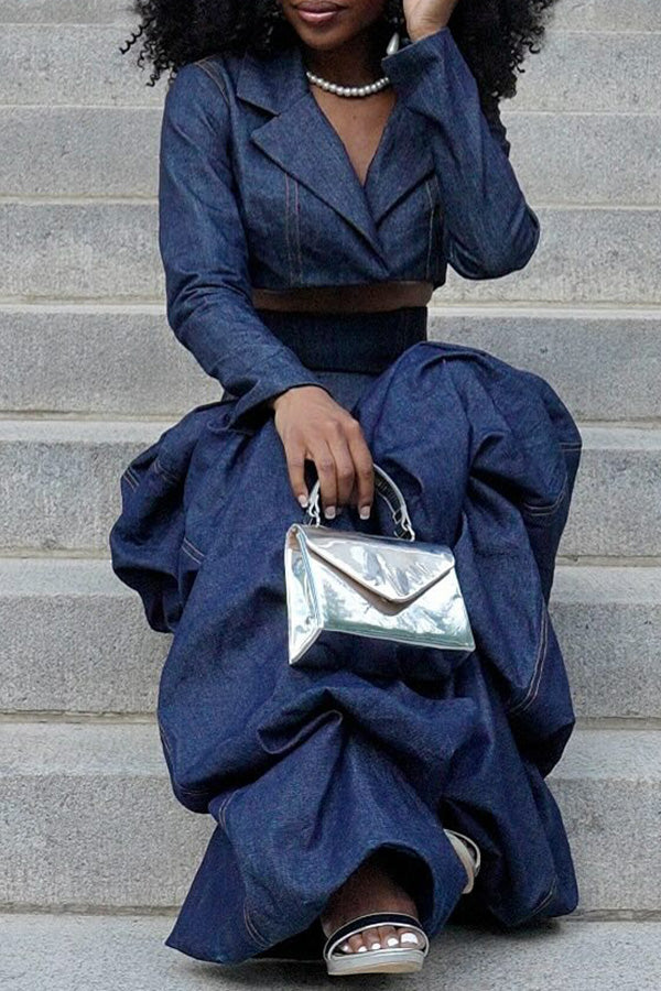 Fashion Lapel Cropped Denim Top