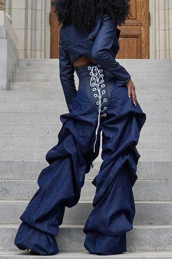 Fashion Lapel Cropped Denim Top